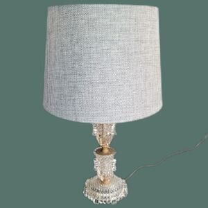 Vintage 1940s Pressed Glass Hobnail Column Lamp with Modern Fabric Shade